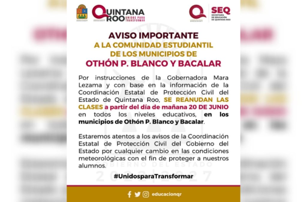 reanudan clases OPB y Bacalar